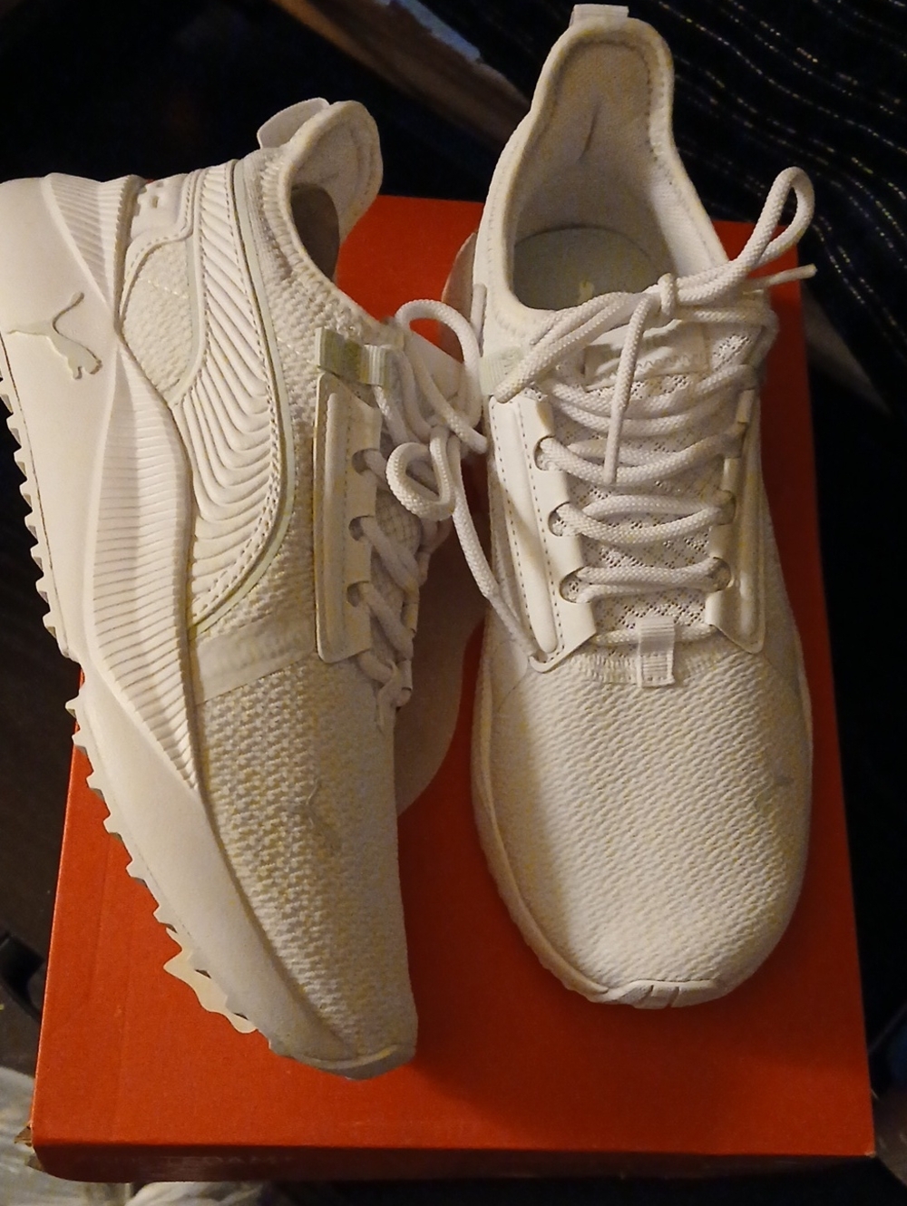 Puma All-White Knit Platform Lace-Up Sneakers